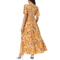 thumbnail image 3 of Vestido Maxi de Mujer Inspire Chic con Escote en V, Mangas de Volante, Capa de Volantes, Casual, Largo, Naranja Amarillo, XL, 3 of 6