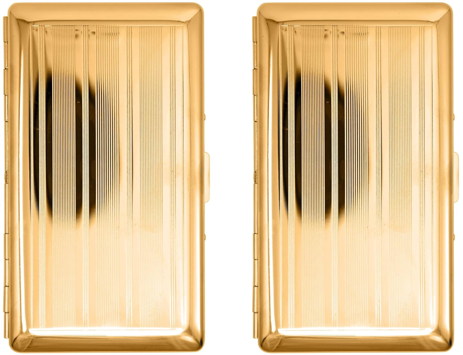 Set of 2 Metal-Plated 120s Cigarette Case & Stash Box (Gold Stripes)