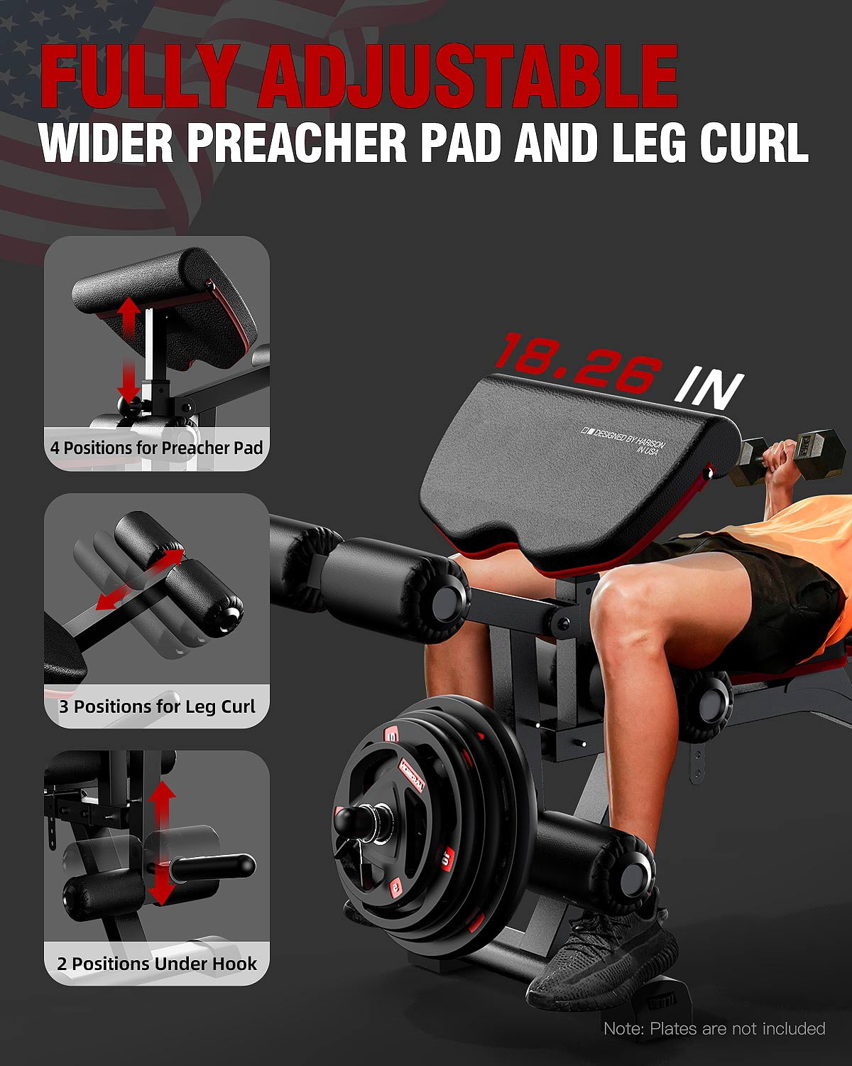 HARISON Weight Bench - Adjustable Workout Bench for Home Gym with Leg Extension and Preacher Pad, Heavy Duty Flat Incline Decline Sit Up Bench, 1000LBS Capacity Exercise Bench `