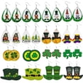 thumbnail image 2 of Green Clover Hat Leather Mardi Gras Carnival St. Patrick's Day Festival Earrings, 2 of 9