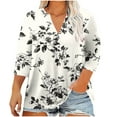 thumbnail image 2 of Njagoc3 Womens V - Neck 3/4 Sleeve Shirt, White - Black Floral Print Top, Feminine for Garden Gatherings, 2 of 6
