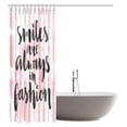 thumbnail image 2 of WOPOP Inspirational Quote Shower Curtain, Smiles are Always in Fashion Quote in Handwriting Style on Watercolor Strokes Art Bathroom Set with Hooks, 66x72 Inches, 2 of 2