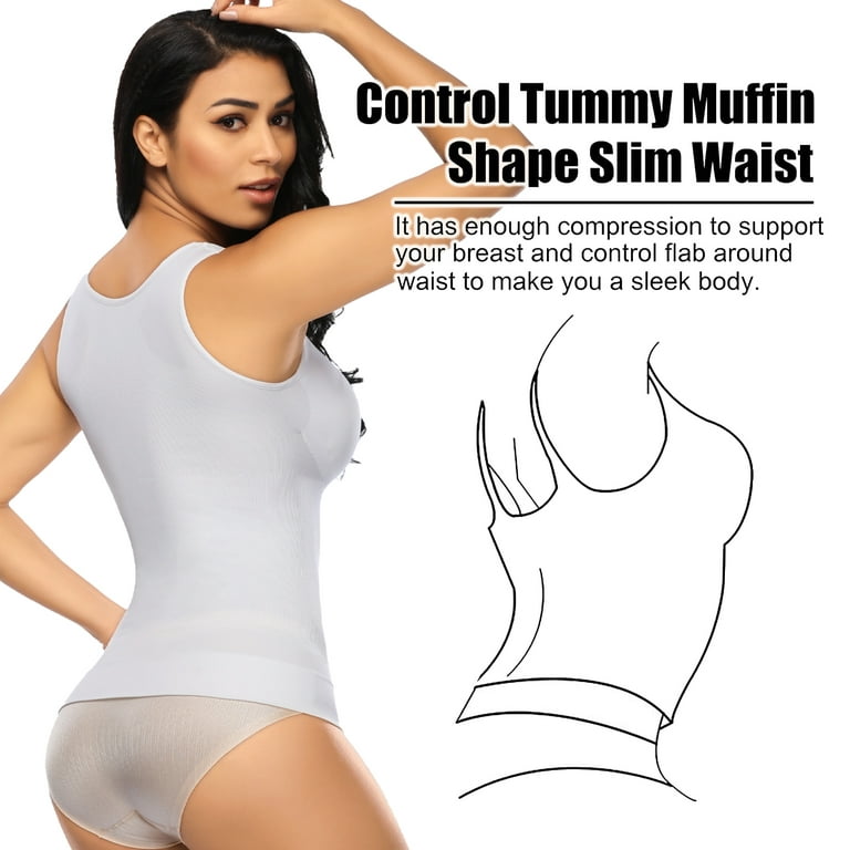 QRIC Shapewear Tank Top Cami Shaper with Biult-in Removable Bra Pads Tummy  Control Camisole Body Shaper for Women 