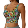 thumbnail image 2 of Goofa Color Summer Printed Sports Bras for Women, High Impact Running Bra Workout Crop Tank Tops Longline Sports Bra Push up-X-Large, 2 of 9