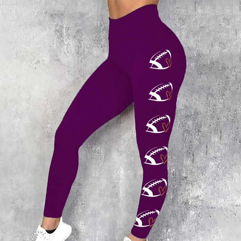 safuny Women's Yoga Legging Skinny Pencil Pants Rugbys Ball Printed Girls  Teen Holiday High Waist Casual Comfy Daily Sports Running Trendy Trousers  Purple M 