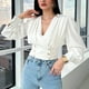 thumbnail image 1 of Blusa De Manga Larga Abullonada Con Cuello En V Y Hombros Plisados ​​​​para Mujer, 1 of 5