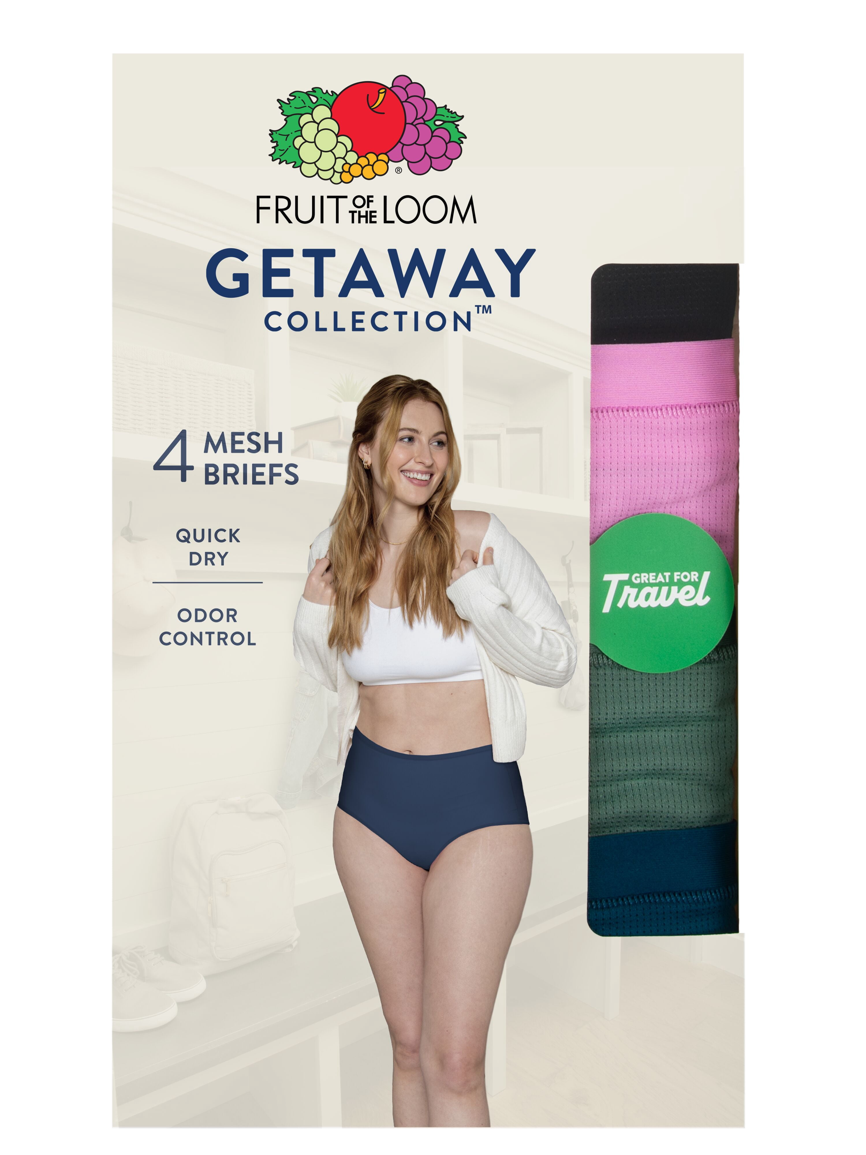 Fruit of the Loom Women's Getaway Collection, Cooling Mesh Brief Underwear, 4-Pack