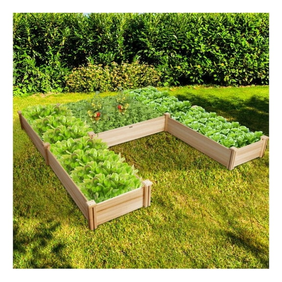 Yunken U-Shaped Wooden Garden Raised Bed for Backyard and Patio, Large Corner Planter Box for Vegetables Flowers and Herb Gardening