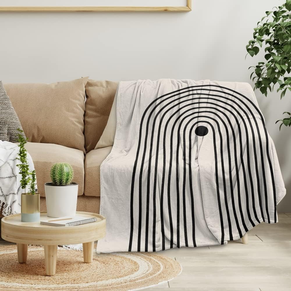 Boho Mid Century Blankets Orange Beige Throws Abstract Modern Aesthetic Bedding Minimalist Sun Leaf Soft Warm Bed Bedding Blankets for Couch Bedroom Sofa Office Cozy Flannel Blanket 30"X40"