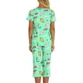 thumbnail image 2 of Lu's Chic Women's Cute Pajama Set Cotton Capri Loungewear Soft Short Sleeve Pjs Comfy Pants Lounge Two Piece Patterned Print Sleepwear Green X-Large, 2 of 5