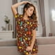 thumbnail image 3 of Fotbe Retro Coffee Bata de Dormir para Mujer con Estampado, Camisón de Algodón de Manga Corta, Ropa de Dormir Casual, 3 of 6