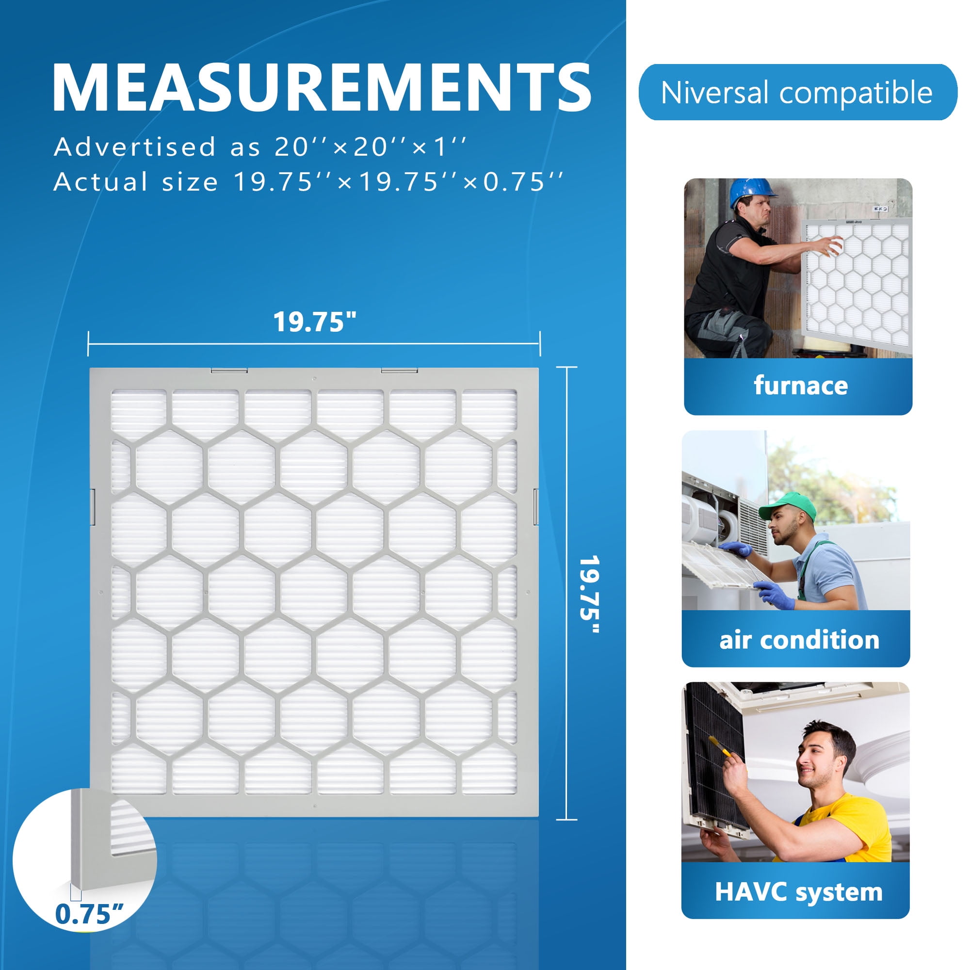 Air Filter - Furnace/HVAC, 20x20x1, MERV 8 - 5-Pack, Reusable ABS Frame - Pleated PET/PP