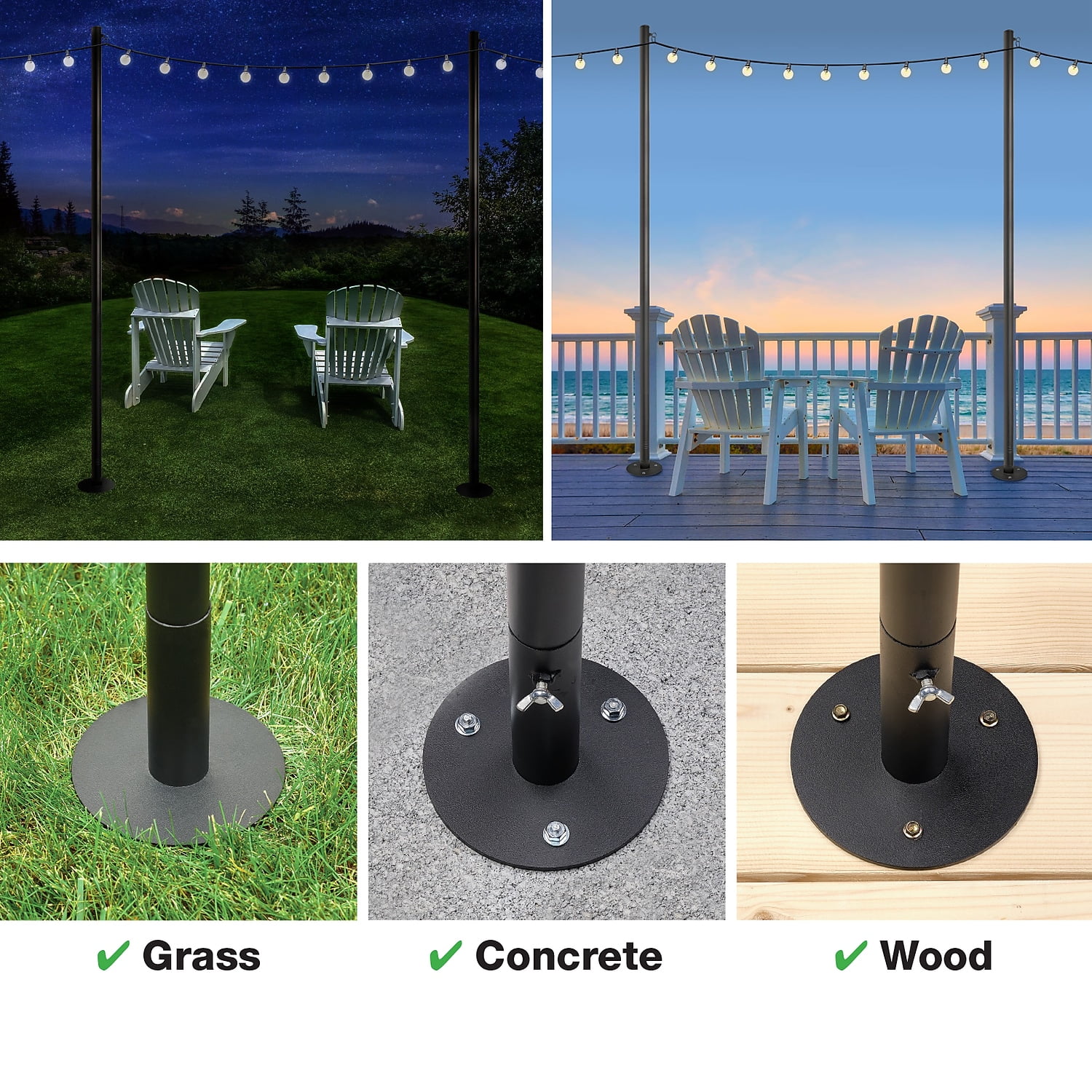 Excello Global Products Bistro Pole for String Lights Black (EGP-HD-0429)