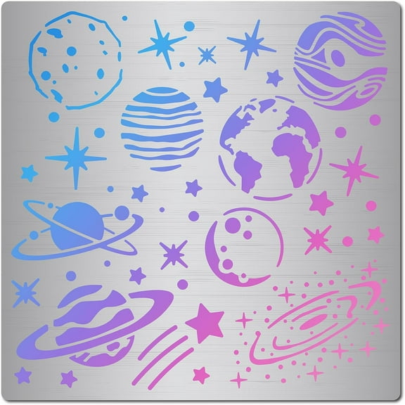 6.3 Inch Planet Pattern Metal Stencils Square Stars Stencil Decoration Universe Space Reusable Template Stainless Steel for Painting on Wood Burning Pyrography Engraving Cloth DIY