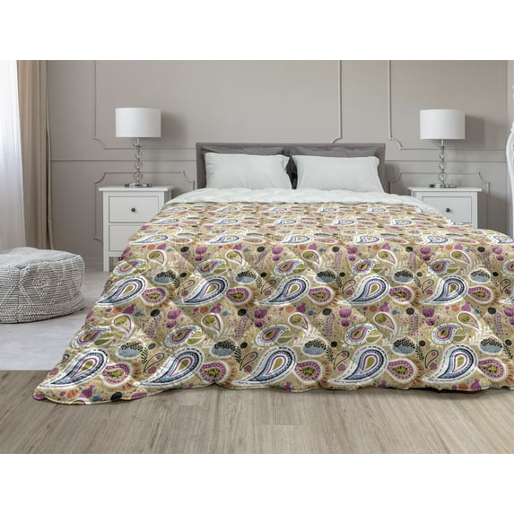 Hobby Down Alternative Comforter, Illustration of Orange Grey and Earth Yellow Tone Man on Sportive Bike, Microfiber Quilt for All Season, 5 Sizes, Eggshell and Multicolor, by Ambesonne