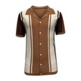 thumbnail image 4 of Nnhblu Men Cotton Short Sleeve Turndown collar Stripe Casual Shirts Brown M, 4 of 4