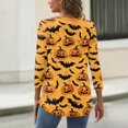 thumbnail image 3 of WTOBBY Women's 3/4 Sleeve Bat and Pumpkin Print Round Neck Casual T-Shirt Top Halloween Themed Fashion Tee for Autumn Holiday Celebration,Ginger L, 3 of 4