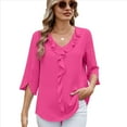 thumbnail image 2 of Blusas Informales Elegantes para Mujer, con Mangas 3/4, Cuello en V y Volantes, Color Rosa y Rojo, Talla M, 2 of 5