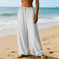 thumbnail image 2 of Jsaierl Women's Linen Wide Leg Palazzo Pants Summer Casual Drawstring Elastic Waist Loose Breathable Trousers, 2 of 12
