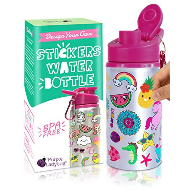 Purple Ladybug Decorate Your Own Water Bottle for Girls with Tons of Fun On-Trend Stickers! BPA Free, Kids Water Bottle Craft Kit - Cute & Creative ...