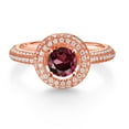 thumbnail image 2 of Gem Stone King 18K Rose Gold Plated Silver Engagement Ring for Women Set with Rhodolite Garnet and Moissanite (1.61 Cttw), 2 of 4