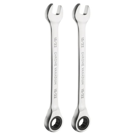 Uxcell 2pcs 12-Point Ratcheting Combination Wrench 15/32 Inch 72-Teeth 45# Carbon Steel