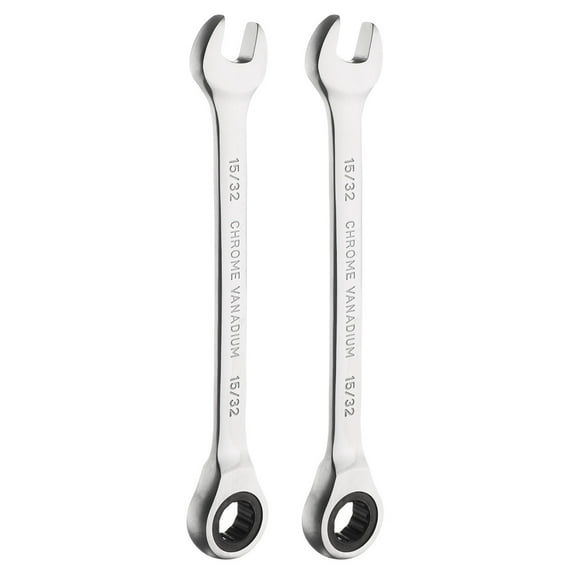 Uxcell 2pcs 12-Point Ratcheting Combination Wrench 15/32 Inch 72-Teeth 45# Carbon Steel