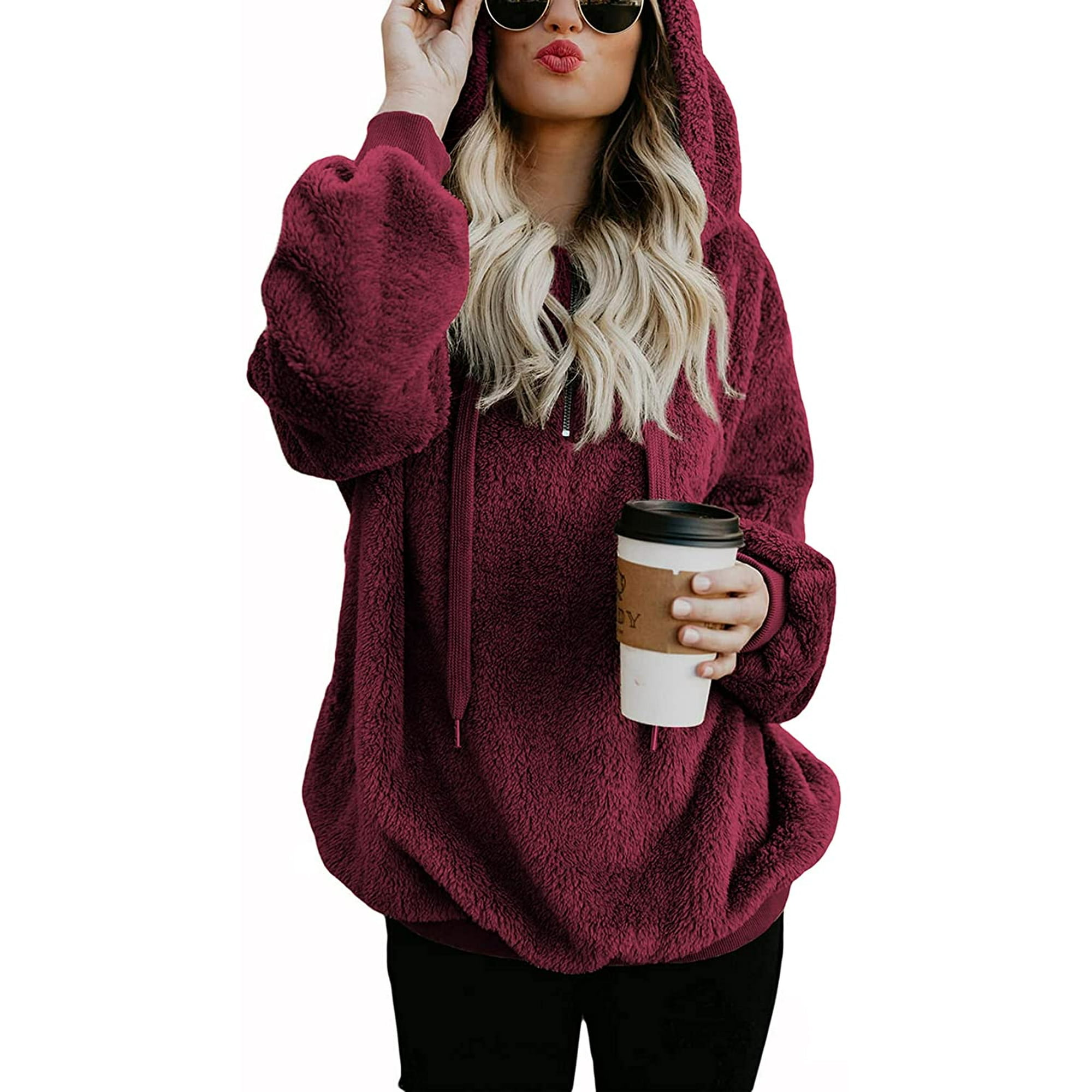 Htooq Fuzzy Hoodie For Women 1 4 Zip Lightweight Womens Hoodies Pullover Sherpa Hoodie Womens Sweatshirts And Hoodies Other
