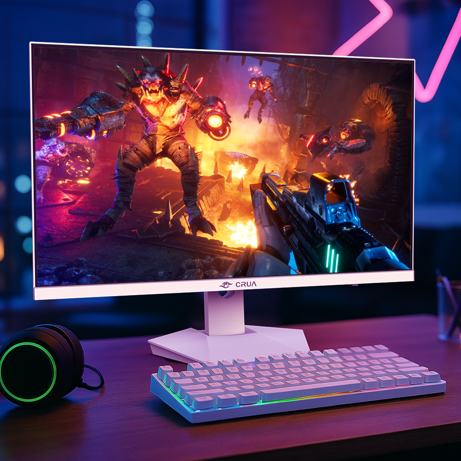 CRUA 27" QHD 240Hz Gaming Monitor,1440P 120% sRGB IPS Computer Monitor with Built in Speaker, Tilt Adjustable, Support FreeSync, DP&HDMI, Wall Mount-White