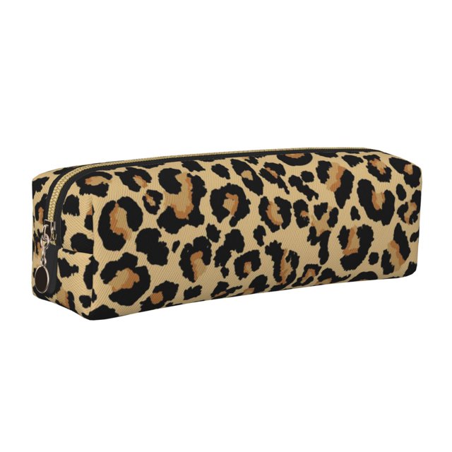 Easygdp Leopard Print para Estuche de Lápices de Cuero, Estuche de Papelería de Cuero, Estuche de Gran Capacidad con Cremallera