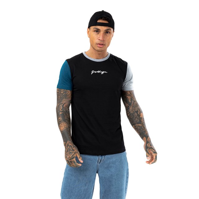 Hype - Camiseta Thompson Splice Garabato para Hombre (Negro)