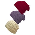 thumbnail image 1 of Women's 3-Pack Knit Beanie Cap Hat - Ivory/Red/Violet, 1 of 1
