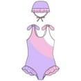 thumbnail image 2 of Toddler Girl Two Piece Swimsuit with Cap Color Block Stripe Swimwear Summer Beach Bathing Suit 12M-5T, 2 of 5