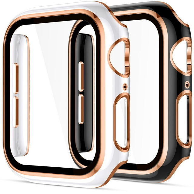 2 Pack Cases Compatible with Apple Watch Case 41mm Series 7 Built in Tempered Glass Screen Protector Ultra-Thin Bumper Full Coverage iWatch Protective Cover for Men Women