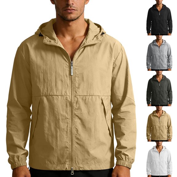 lcziwo Long Sleeve Jackets for Men Big and Tall UPF 50 UV Sun Protection Full Zip Up Outerwear Solid Color Waterproof Hoodie White XXL
