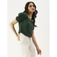 thumbnail image 4 of DressBerry Women’s Solid Cotton Flex Square Neck Top Front Buttoned Short Puffed Sleeves Waist Length Party Wear Light Weighted Casual Summer Top, 4 of 7