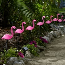 BrylaneHome Flamingo Outdoor Solar Stake Lights, Set of 10, Multi Pink