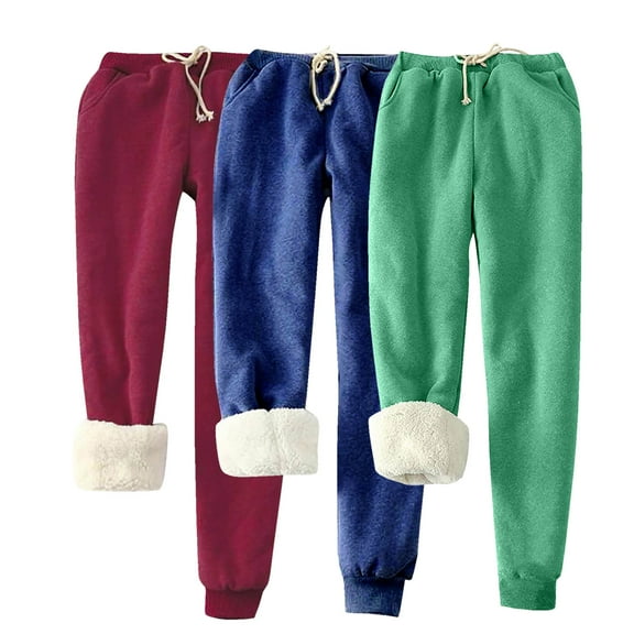LIBRCLO 3PC Sweatpants for Women with Pockets Fleece Solid Color Casual Fashion Elastic Waist Bottom Fall Winter Loose Warm Jogger Pants