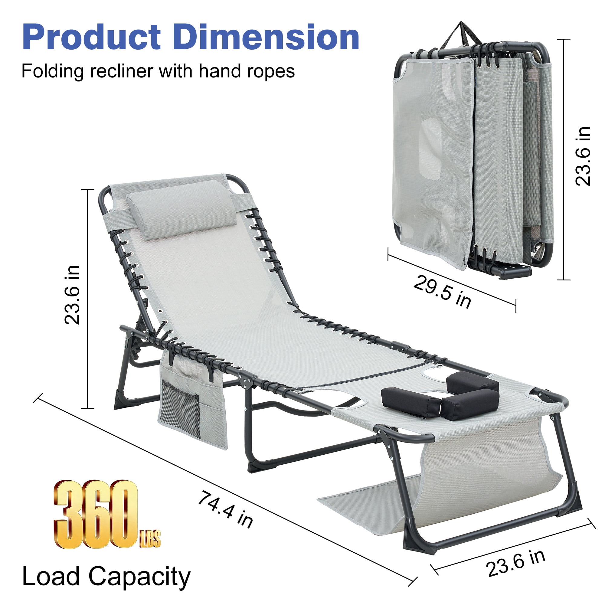2‑Pack Gray 5‑Position Adjustable Face‑Down Chaise Lounge Chair, Foldable Tanning Recliner with Face & Arm Holes, Outdoor Sunbathing Chair for Pool Beach Patio Lawn