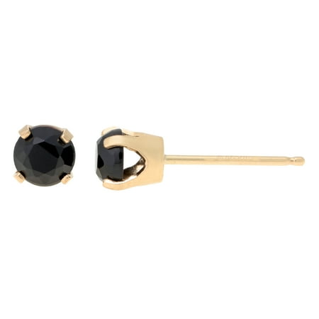 14k Round Onyx - Lavari - 4MM Round Shaped Natural Black Onyx 14K Yellow Gold Stud Earrings