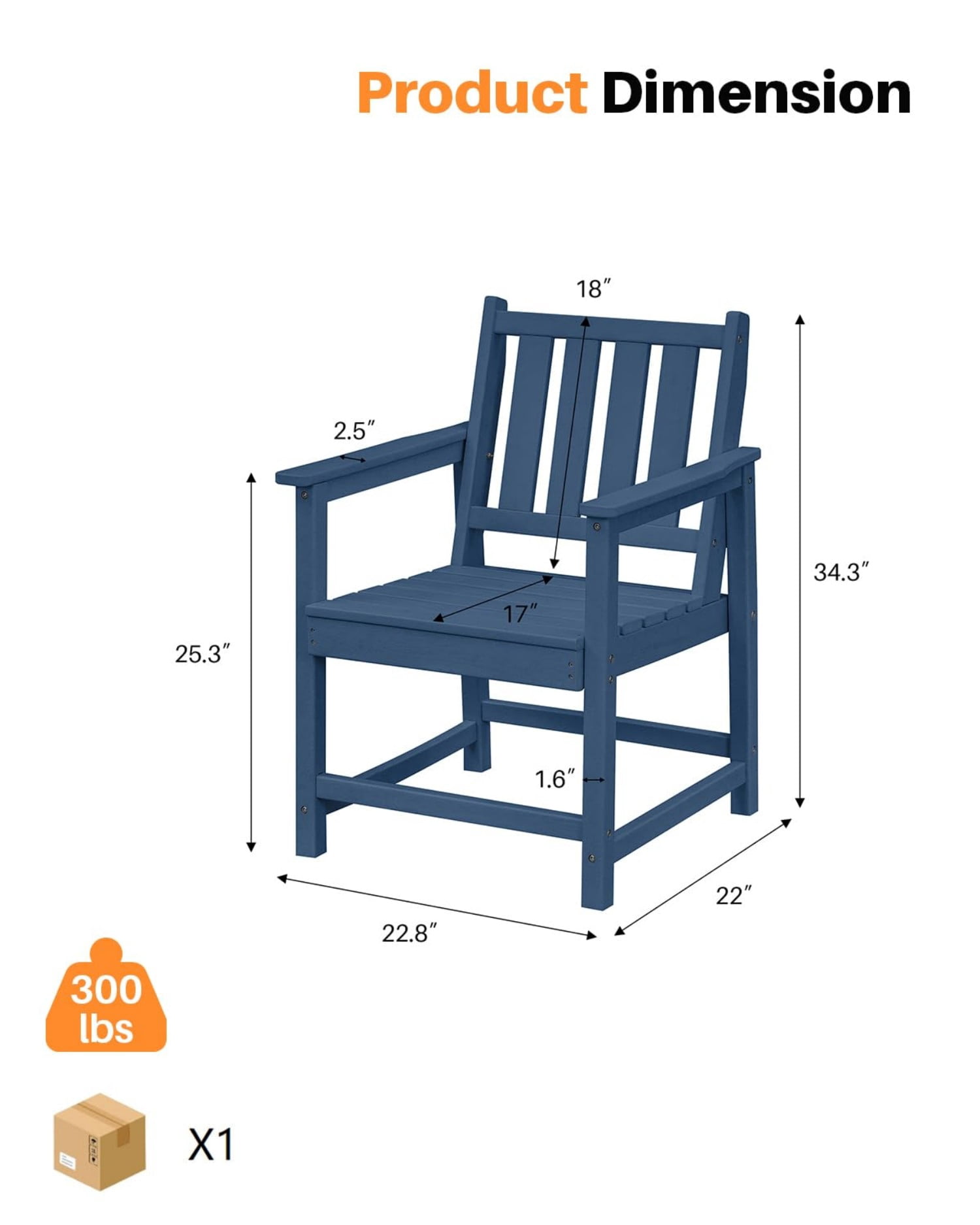 HDPE Dining Chair Set of 4, All Weather Outdoor Dining Chairs with Ergonomic Backrest, Heavy Duty Patio Chairs for Backyard, Garden, Poolside, Deck, Navy