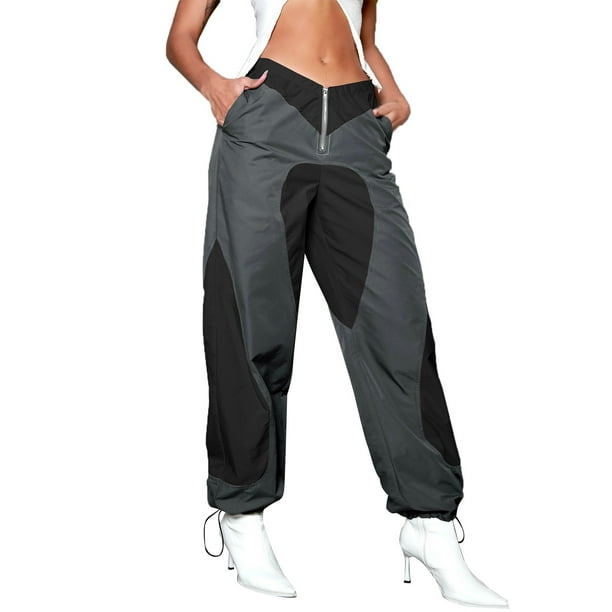 Gibobby Pantalones tipo cargo para mujer petite casual Pantalones Cargo Mujer Ropa Holgada De Ajuste Relajado Pantalones Demin Negros Cremallera De Cintura Alta(Gris oscuro,X-CH)