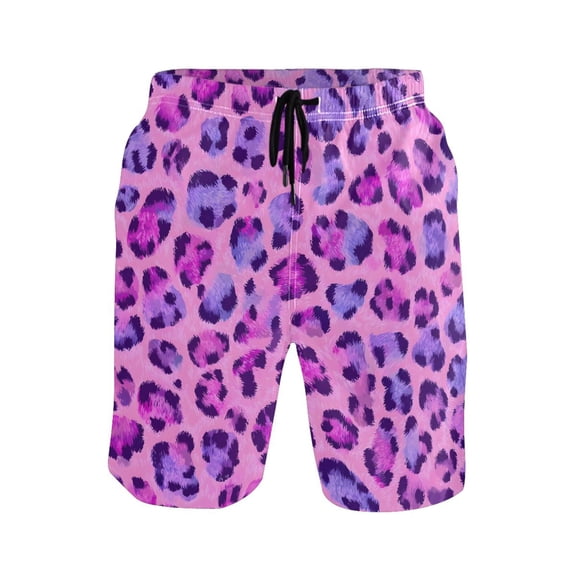 Purple Leopard Print Pattern Mens Swim Trunks Quick Dry Board Shorts Breathable Fit Beach Shorts Swimwear