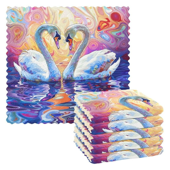 6 Packs Loving Swan Kitchen Dish Towels Soft Absorbent Dish Cloths 11"x11"