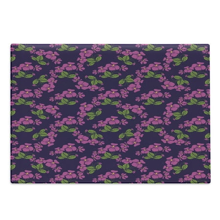 

Floral Cutting Board Clutter of Violet Tone Flowers in Retro Style Decorative Tempered Glass Cutting and Serving Board in 3 Sizes by Ambesonne