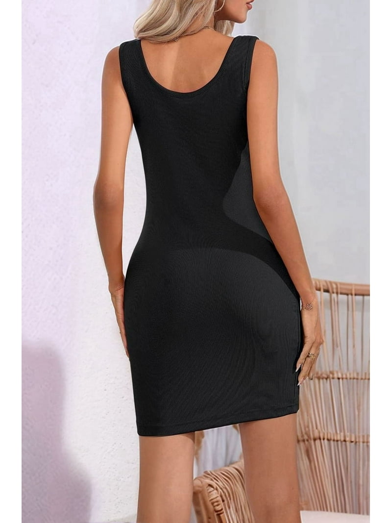 black ribbed bodycon mini dress Built-In Shapewear Corset Maxi Dress | Thong Bodysuit main image 0