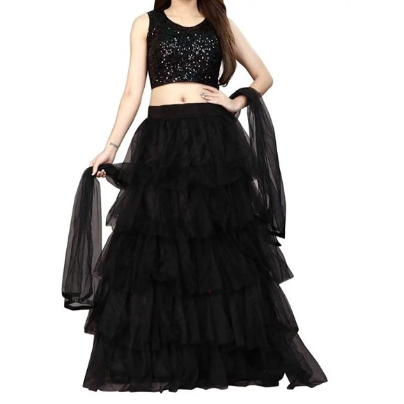 Women Net Semi stitched Lehenga Choli (Angel_Lehenga-Black_Black_Free Size)