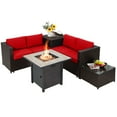 thumbnail image 1 of Patiojoy 5-Piece Patio Furniture Set with 30 Inches Gas Fire Pit Table Outdoor PE Wicker Conversation Sectional Sofa Set with Cushions Red, 1 of 9