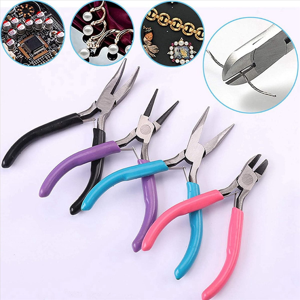 8 Pack Jewelry Pliers Jewelry Making Pliers Tools Kit for Wire Wrapping Earring Supplies,2 x needle nose pliers,2 x round nose pliers,2 x wire cutters,2 x bent nose pliers