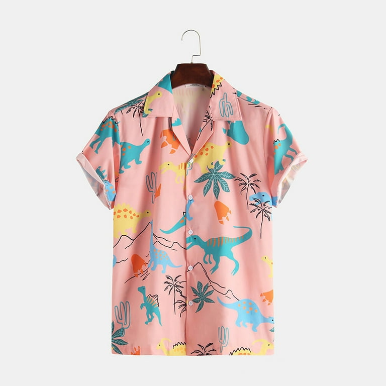 Zcfzjw Men's Hawaiian Shirts Regular Fit Short Sleeve Aloha Flower Print Casual Button Down Summer Beach Vacation Shirts Tops Pink XL